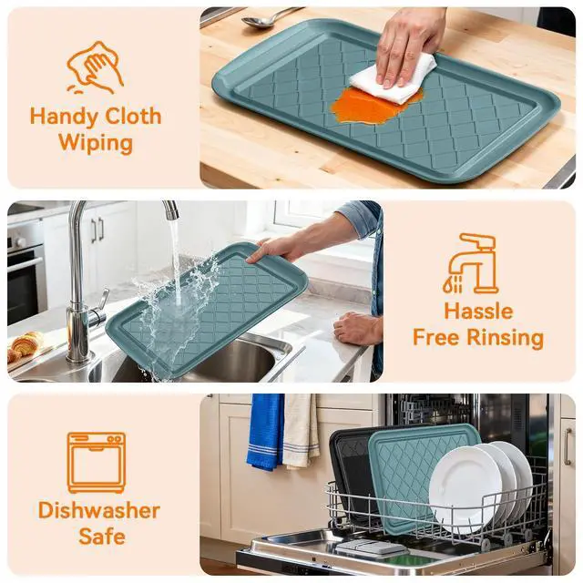 Alt view image 4 of 7 - Grilling Prep & Serve Trays for Party- Set of 2, Large Serving Platters for Raw and Cooked Food, Dishwasher Safe, 17"×10.5" Stackable Plastic Party Supplies for Grilling, BBQ, Meal Prep - Green, Black