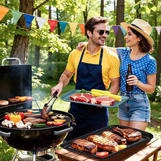 Alt view image 6 of 7 - Grilling Prep & Serve Trays for Party- Set of 2, Large Serving Platters for Raw and Cooked Food, Dishwasher Safe, 17"×10.5" Stackable Plastic Party Supplies for Grilling, BBQ, Meal Prep - Green, Black