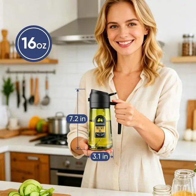 Alt view image 6 of 6 - 2 in 1 Olive Oil Sprayer for Cooking, 16 Oz Olive Oil Dispenser Bottle for Kitchen, Fits Air Fryers, Salads, BBQ & More