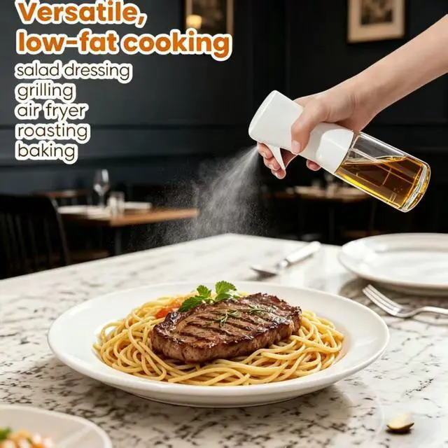 Alt view image 2 of 7 - Olive Oil Sprayer for Cooking, 220ml Glass Oil Dispenser for Kitchen Gadgets, Food Grade Premium Clear Spray Bottle for Salad, Frying, BBQ (White)