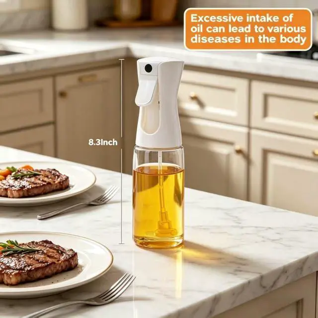 Alt view image 3 of 7 - Olive Oil Sprayer for Cooking, 220ml Glass Oil Dispenser for Kitchen Gadgets, Food Grade Premium Clear Spray Bottle for Salad, Frying, BBQ (White)