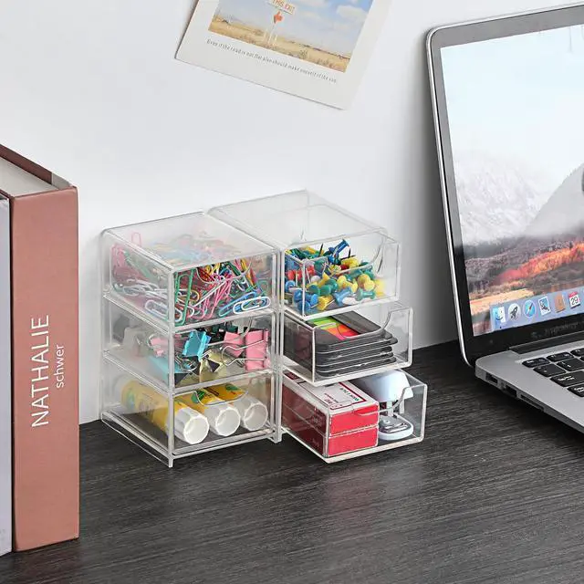 Alt view image 4 of 7 - 1 Pack Small Acrylic Storage Organizer with Drawers, 3-Layer Clear Desktop Organizer for Office Supplies Mini Storage Box with Drawers for Desk, Desktop Makeup Drawer Jewelry Storage Box