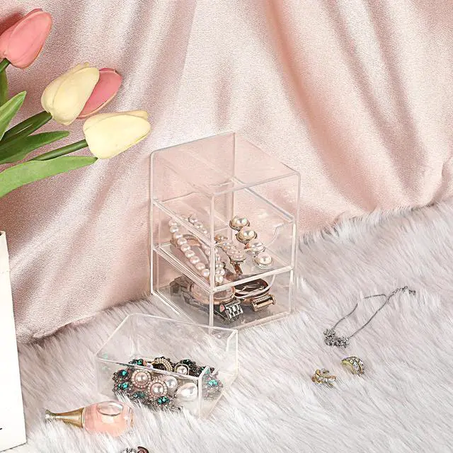 Alt view image 7 of 7 - 1 Pack Small Acrylic Storage Organizer with Drawers, 3-Layer Clear Desktop Organizer for Office Supplies Mini Storage Box with Drawers for Desk, Desktop Makeup Drawer Jewelry Storage Box