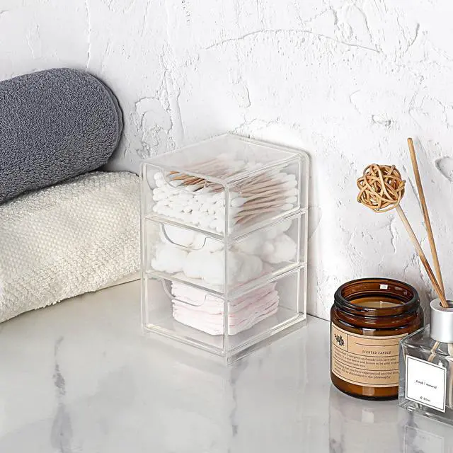 Alt view image 6 of 7 - 1 Pack Small Acrylic Storage Organizer with Drawers, 3-Layer Clear Desktop Organizer for Office Supplies Mini Storage Box with Drawers for Desk, Desktop Makeup Drawer Jewelry Storage Box