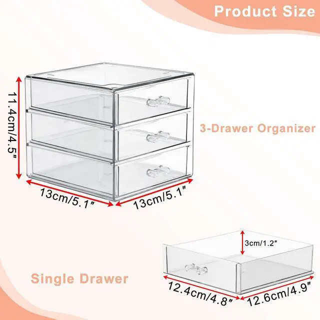 Alt view image 3 of 7 - Clear Acrylic Storage Organizer with Drawers, 3-Layer Desktop Organizer for Office Essentials, Multi-Purpose Stackable Container for Bathroom Vanity, Desk Makeup Jewelry Container Storage Box