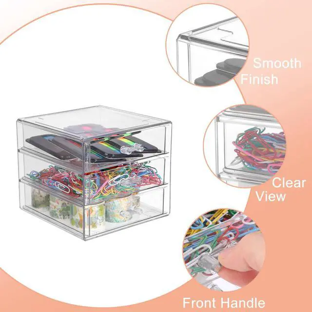 Alt view image 5 of 7 - Clear Acrylic Storage Organizer with Drawers, 3-Layer Desktop Organizer for Office Essentials, Multi-Purpose Stackable Container for Bathroom Vanity, Desk Makeup Jewelry Container Storage Box