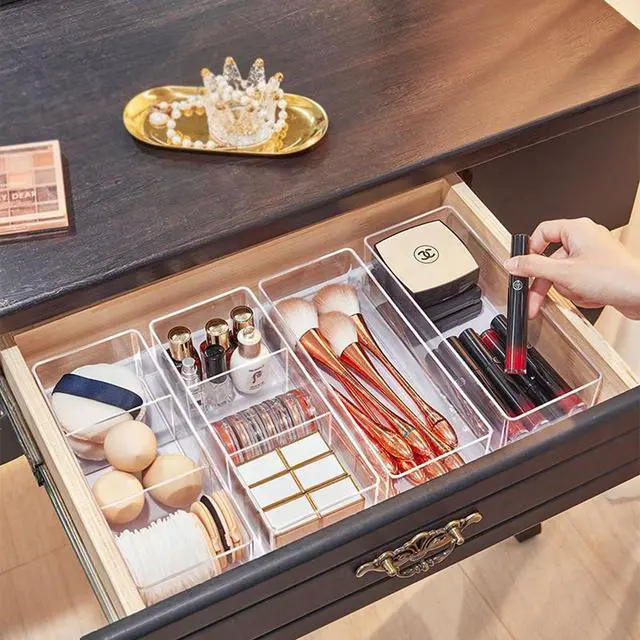 Alt view image 3 of 6 - Clear Plastic Acrylic Makeup Organizer: Bathroom Organizer for Countertop - Stackable Cosmetic Organizer for Vanity, Desk, Kitchen and Makeup Storage (3-Compartment)