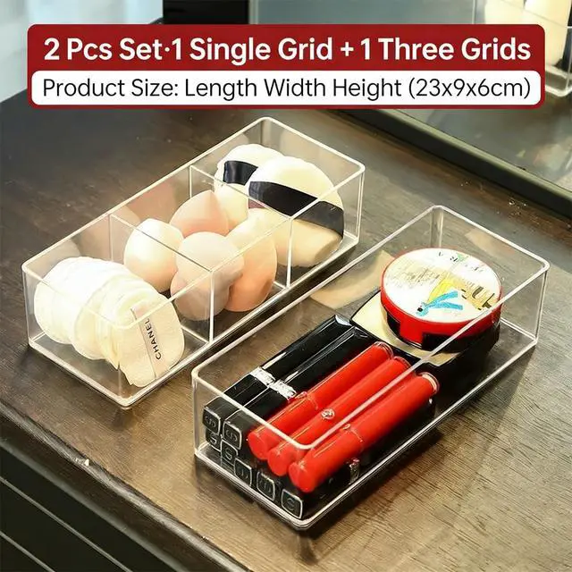 Alt view image 4 of 6 - Clear Plastic Acrylic Makeup Organizer: Bathroom Organizer for Countertop - Stackable Cosmetic Organizer for Vanity, Desk, Kitchen and Makeup Storage (3-Compartment)