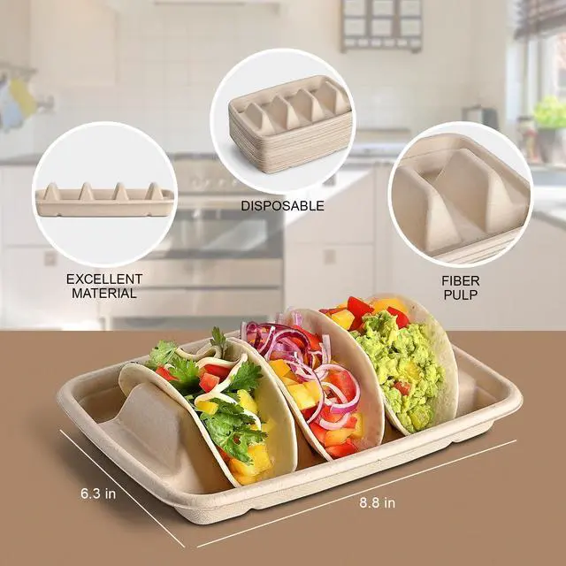 Alt view image 6 of 6 - 24PCS Disposable Taco Holders for Party, Premium Paper Taco Plates with 3 Dividers, Fiesta Tacos Holder Tray for Taco Tuesday Bar Serving Set, Decorations Supplies