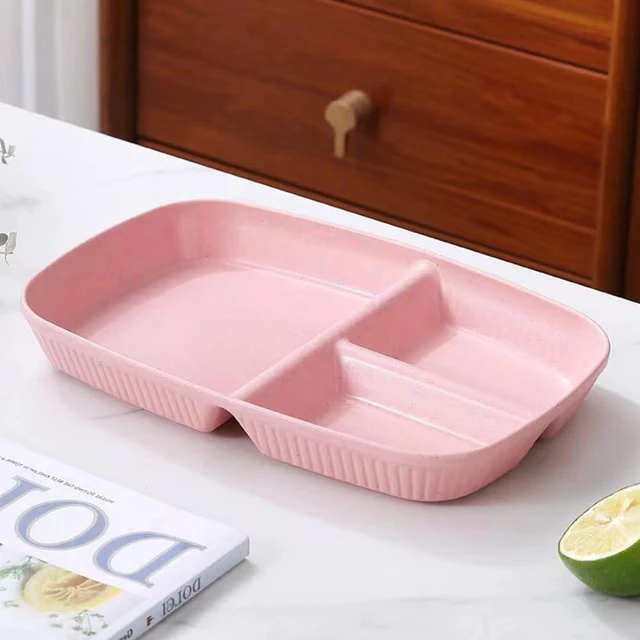 Alt view image 2 of 7 - Divided Plates 10.5 Inch for Adults, Portion Control Bariatric Plate, Wheat Straw Plates with 3 Compartments, Unbreakable Reusable Portion Control Plates, BPA Free(4PCS) (INS Series-4PACK)