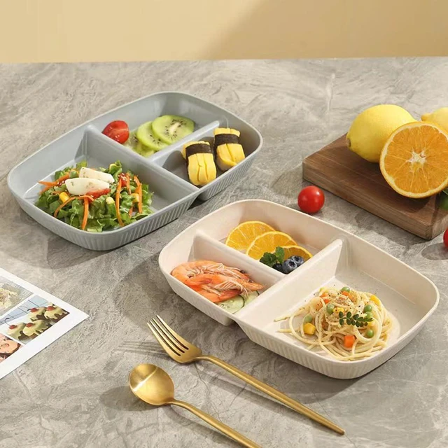 Alt view image 3 of 7 - Divided Plates 10.5 Inch for Adults, Portion Control Bariatric Plate, Wheat Straw Plates with 3 Compartments, Unbreakable Reusable Portion Control Plates, BPA Free(4PCS) (INS Series-4PACK)