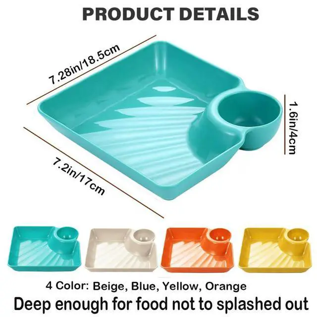 Alt view image 6 of 7 - 4 Pcs Chips and Salsa Serving Dish Plates, Veggie Platter Dipping Serving Trays with Sauce Rack for Buffet Family Party Appetizer Sushi Taco Salsa Charcuterie Barbecue Plate, Reusable (Mixed Colors)