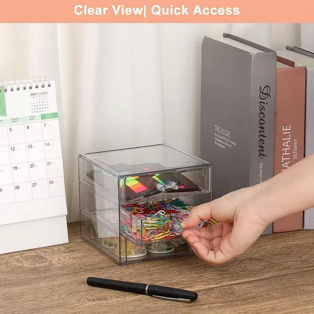 Alt view image 7 of 7 - Clear Acrylic Storage Organizer with Drawers, 3-Layer Desktop Organizer for Office Essentials, Multi-Purpose Stackable Container for Bathroom Vanity, Desk Makeup Jewelry Container Storage Box