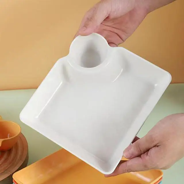 Alt view image 3 of 7 - 4 Pcs Chips and Salsa Serving Dish Plates, Veggie Platter Dipping Serving Trays with Sauce Rack for Buffet Family Party Appetizer Sushi Taco Salsa Charcuterie Barbecue Plate, Reusable (White 4PCS)