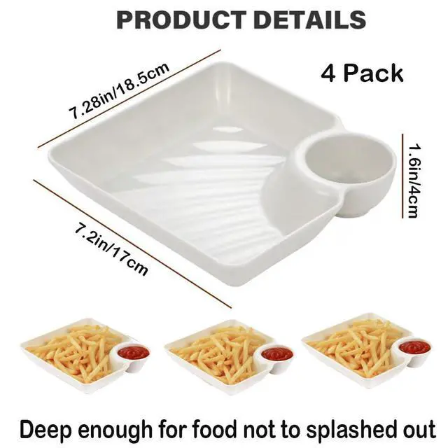 Alt view image 5 of 7 - 4 Pcs Chips and Salsa Serving Dish Plates, Veggie Platter Dipping Serving Trays with Sauce Rack for Buffet Family Party Appetizer Sushi Taco Salsa Charcuterie Barbecue Plate, Reusable (White 4PCS)