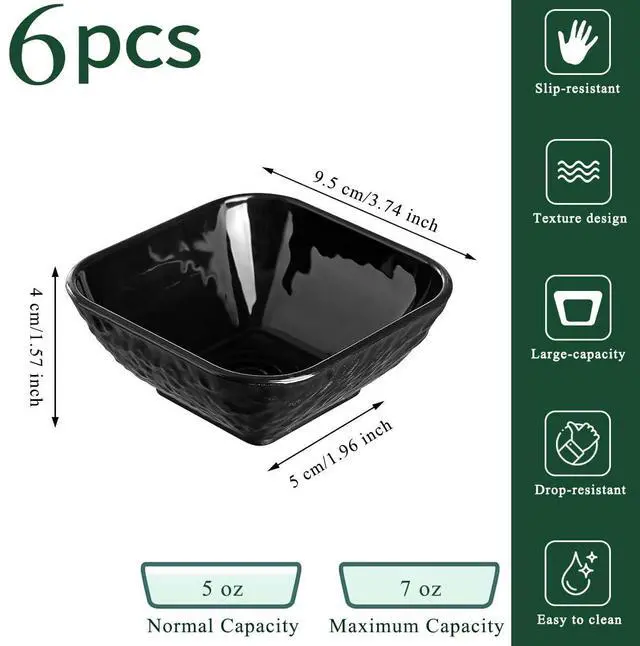 Alt view image 2 of 7 - Dip Bowls Set 6pcs, 6 oz Black Plastic Dipping Bowls, Matte Stone Texture Soy Sauce Plates, Mini Appetizer Bowls for Side Dishes, Condiment Server for Tomato Sauce, Ketchup, BBQ, Party