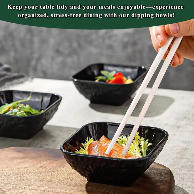 Alt view image 4 of 7 - Dip Bowls Set 6pcs, 6 oz Black Plastic Dipping Bowls, Matte Stone Texture Soy Sauce Plates, Mini Appetizer Bowls for Side Dishes, Condiment Server for Tomato Sauce, Ketchup, BBQ, Party