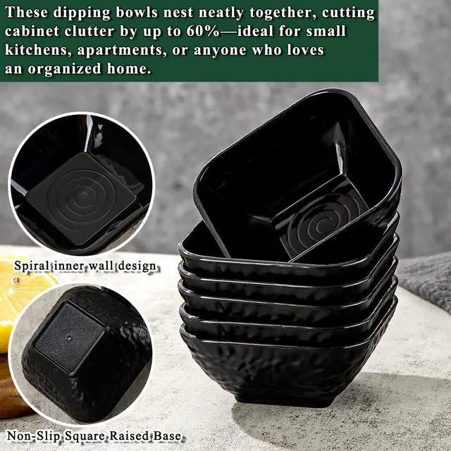 Alt view image 6 of 7 - Dip Bowls Set 6pcs, 6 oz Black Plastic Dipping Bowls, Matte Stone Texture Soy Sauce Plates, Mini Appetizer Bowls for Side Dishes, Condiment Server for Tomato Sauce, Ketchup, BBQ, Party