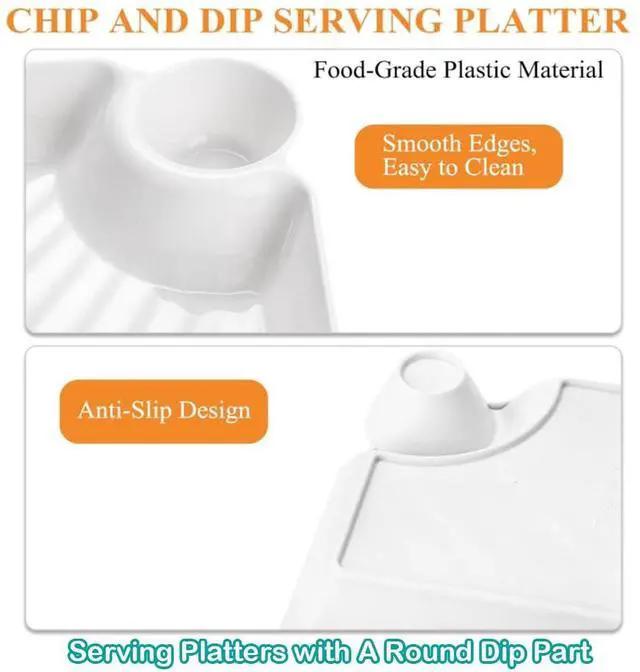 Alt view image 7 of 7 - 4 Pcs Chips and Salsa Serving Dish Plates, Veggie Platter Dipping Serving Trays with Sauce Rack for Buffet Family Party Appetizer Sushi Taco Salsa Charcuterie Barbecue Plate, Reusable (White 4PCS)