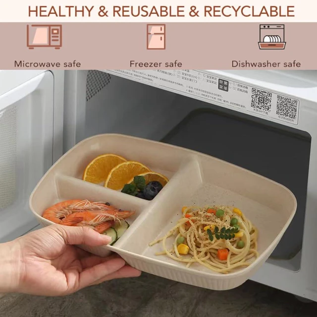 Alt view image 5 of 7 - Divided Plates 10.5 Inch for Adults, Portion Control Bariatric Plate, Wheat Straw Plates with 3 Compartments, Unbreakable Reusable Portion Control Plates, BPA Free(4PCS) (INS Series-4PACK)