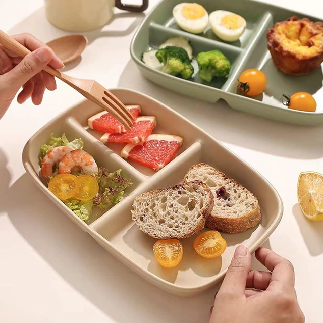 Alt view image 7 of 7 - Divided Plates 10.5 Inch for Adults, Portion Control Bariatric Plate, Wheat Straw Plates with 3 Compartments, Unbreakable Reusable Portion Control Plates, BPA Free(4PCS) (INS Series-4PACK)