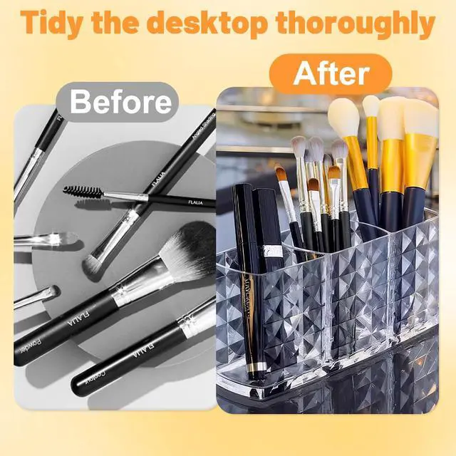 Alt view image 4 of 7 - 2 Pcs Acrylic Makeup Brush Holder,3 Compartment Cosmetic Organizer,Bathroom Vanity Countertop Storage for Brushes Beauty Tools Pencils Pens Bathroom Living Room