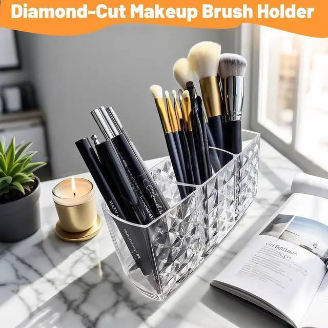 Alt view image 7 of 7 - 2 Pcs Acrylic Makeup Brush Holder,3 Compartment Cosmetic Organizer,Bathroom Vanity Countertop Storage for Brushes Beauty Tools Pencils Pens Bathroom Living Room