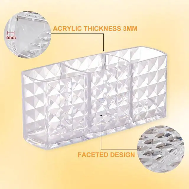 Alt view image 6 of 7 - 2 Pcs Acrylic Makeup Brush Holder,3 Compartment Cosmetic Organizer,Bathroom Vanity Countertop Storage for Brushes Beauty Tools Pencils Pens Bathroom Living Room