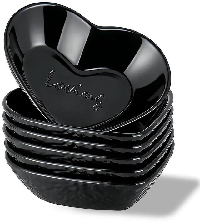 Main image of Dipping Bowls, 3oz Soy Sauce Dish, Pturdy Plastic Small Bowls Set of 6, Black Love Heart Mini Appetizer Plates for Sauce, Soy Sauce, Condiment, Side Dishes, Sushi, Ketchup, BBQ Party
