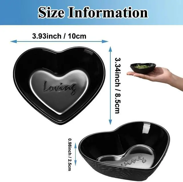 Alt view image 2 of 7 - Dipping Bowls, 3oz Soy Sauce Dish, Pturdy Plastic Small Bowls Set of 6, Black Love Heart Mini Appetizer Plates for Sauce, Soy Sauce, Condiment, Side Dishes, Sushi, Ketchup, BBQ Party
