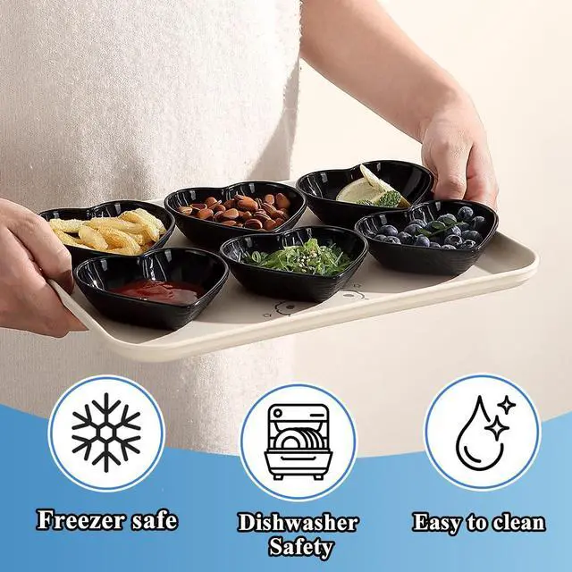 Alt view image 3 of 7 - Dipping Bowls, 3oz Soy Sauce Dish, Pturdy Plastic Small Bowls Set of 6, Black Love Heart Mini Appetizer Plates for Sauce, Soy Sauce, Condiment, Side Dishes, Sushi, Ketchup, BBQ Party