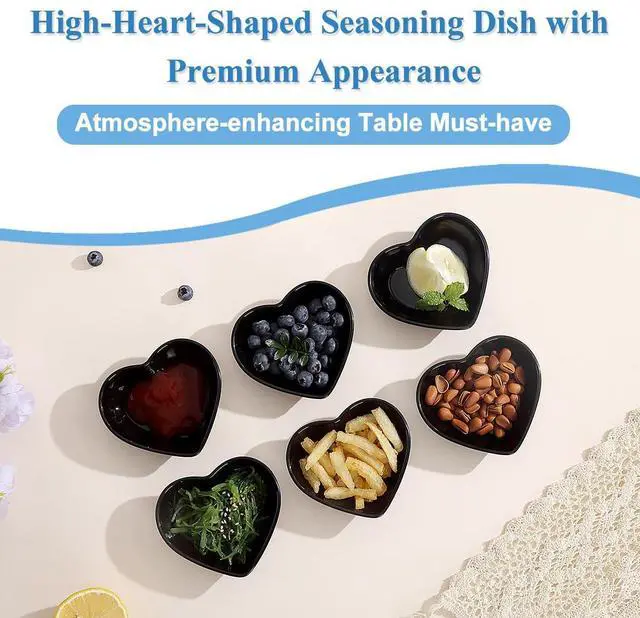 Alt view image 4 of 7 - Dipping Bowls, 3oz Soy Sauce Dish, Pturdy Plastic Small Bowls Set of 6, Black Love Heart Mini Appetizer Plates for Sauce, Soy Sauce, Condiment, Side Dishes, Sushi, Ketchup, BBQ Party