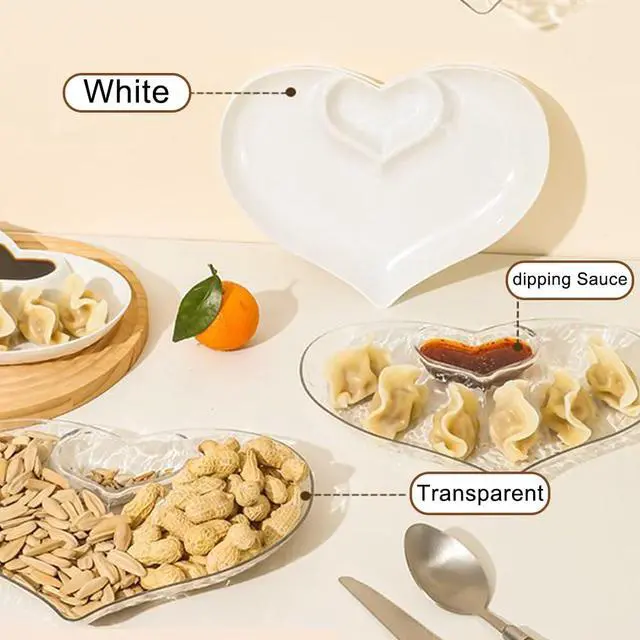 Alt view image 2 of 7 - Heart Chip Dip Serving Platter Set, White and Transparent, 2 Pieces