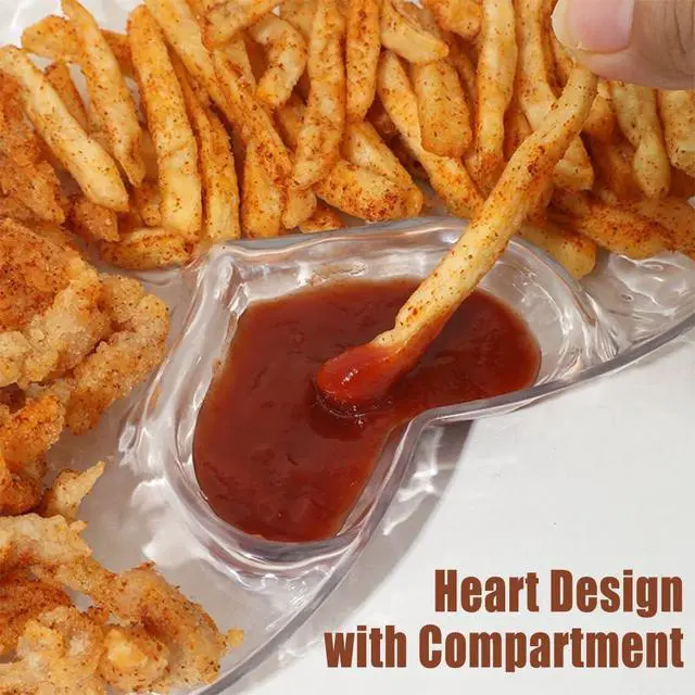 Alt view image 3 of 7 - Heart Chip Dip Serving Platter Set, White and Transparent, 2 Pieces