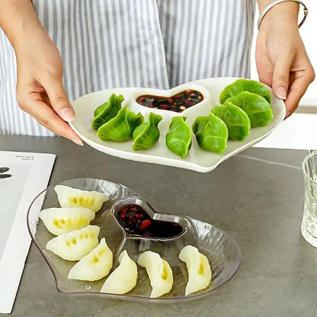 Alt view image 4 of 7 - Heart Chip Dip Serving Platter Set, White and Transparent, 2 Pieces