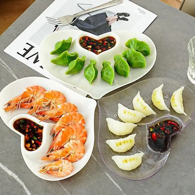 Alt view image 7 of 7 - Heart Chip Dip Serving Platter Set, White and Transparent, 2 Pieces