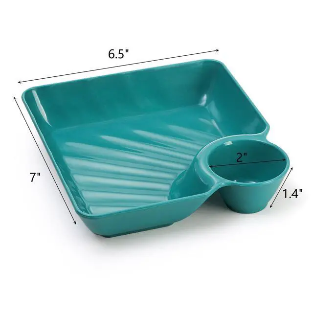 Alt view image 2 of 7 - 12pcs Chip Dip Serving Platter Set, Plastic Dumpling Plates with Sauce Compartment, Square Serving Dish Sushi Plates, Small Dip Tray for Appetizer, Taco Salsa, Fruit, Charcuterie