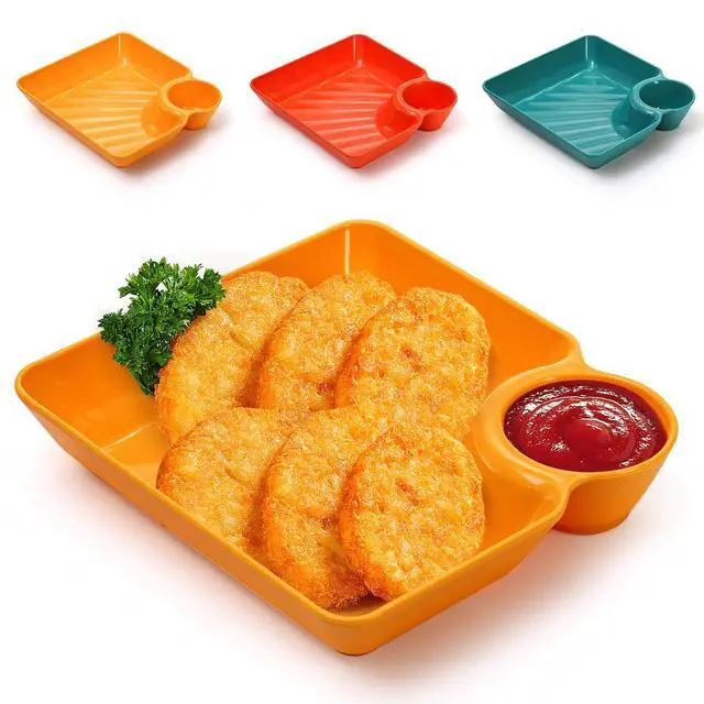 Alt view image 4 of 7 - 12pcs Chip Dip Serving Platter Set, Plastic Dumpling Plates with Sauce Compartment, Square Serving Dish Sushi Plates, Small Dip Tray for Appetizer, Taco Salsa, Fruit, Charcuterie