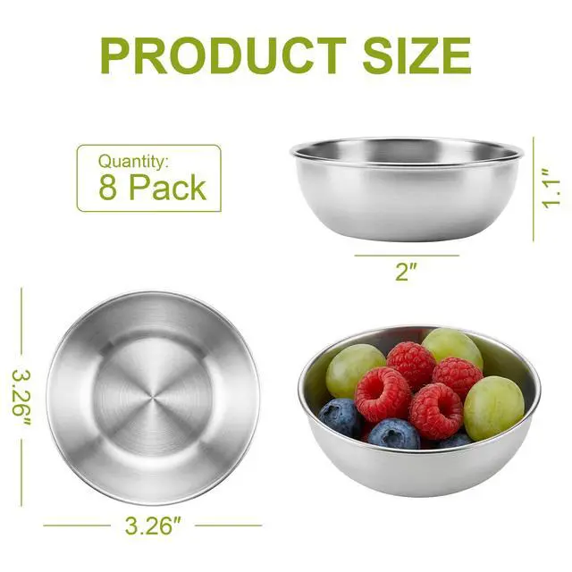 Alt view image 2 of 7 - 8PCS Small Dipping Bowls - Stainless Steel Sauce Condiment Cups, Mini Soy Sauce Dish, Appetizer Plates for Charcuterie, Ketchup, Seasoning, BBQ, Party, Camping, Easy to Clean, Silver