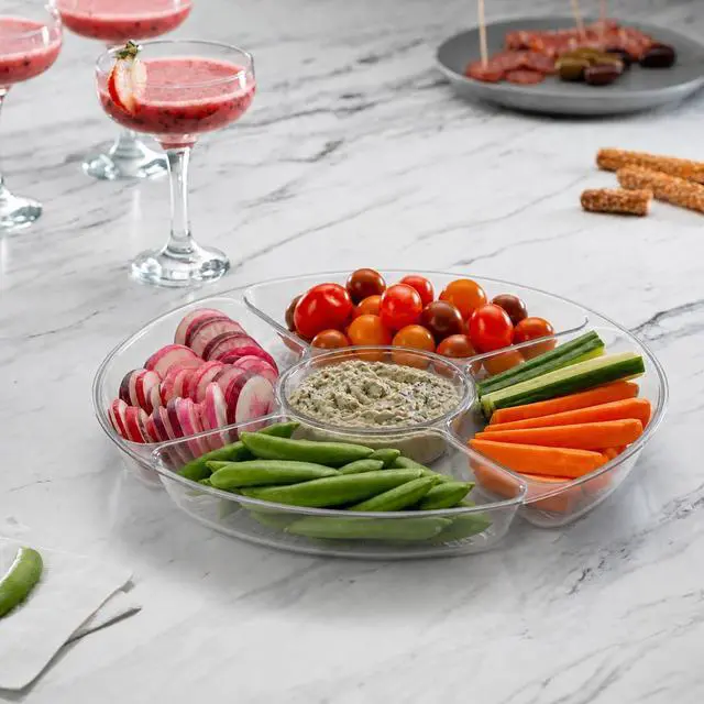 Alt view image 2 of 7 - 5 Sectional Round Plastic Heavy duty Serving Tray/Platters Clear Pack of 2