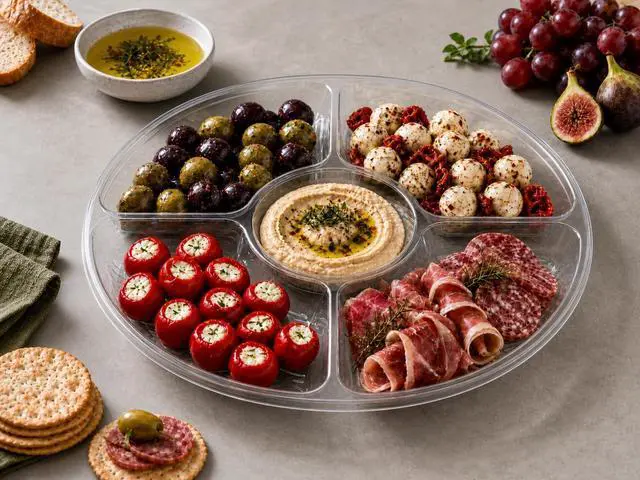 Alt view image 3 of 7 - 5 Sectional Round Plastic Heavy duty Serving Tray/Platters Clear Pack of 2