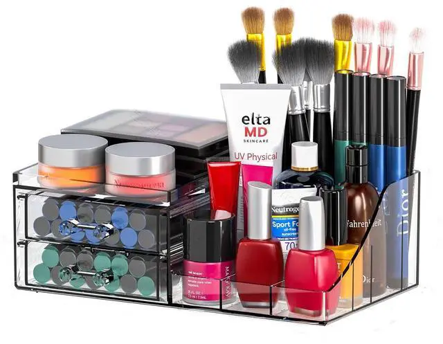 Main image of Acrylic Small Makeup Organizer with Drawers,Clear Skincare Organizer for Vanity,Dresser,Bathroom Countertop,Cute Cosmetic Organizer for Lip Gloss,Makeup Brush,Beauty,Skin Care and Cosmetic Storage