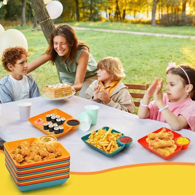 Alt view image 7 of 7 - 12pcs Chip Dip Serving Platter Set, Plastic Dumpling Plates with Sauce Compartment, Square Serving Dish Sushi Plates, Small Dip Tray for Appetizer, Taco Salsa, Fruit, Charcuterie