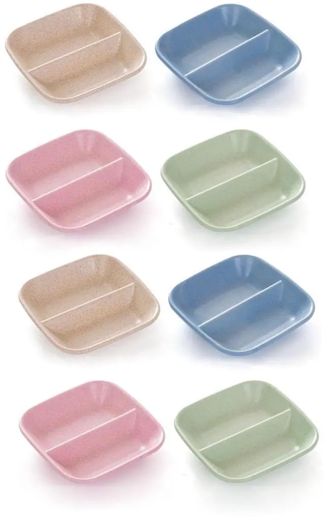 Main image of 8 Pack Dipping Bowls Set 2 Grids Soy Sauce Dishes Pinch Bowls Dipping Bowls Dipping Sauce Bowl Small Serving Bowls for Side Dishes Sushi Mustard Tomato Sauce BBQ Seasoning Pepper Kitchup