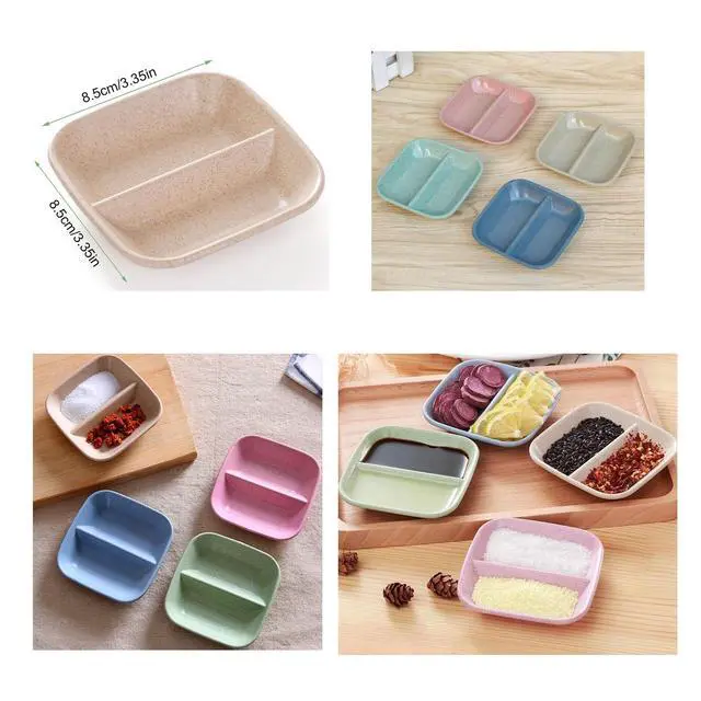 Alt view image 2 of 7 - 8 Pack Dipping Bowls Set 2 Grids Soy Sauce Dishes Pinch Bowls Dipping Bowls Dipping Sauce Bowl Small Serving Bowls for Side Dishes Sushi Mustard Tomato Sauce BBQ Seasoning Pepper Kitchup