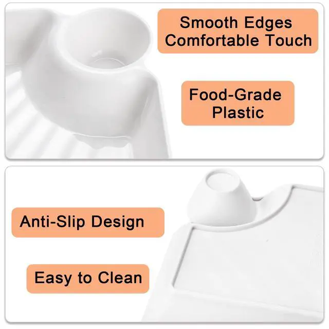 Alt view image 4 of 6 - 10Pcs Chips and Dip Plates, Plastic Serving Platter Set Dumpling Plate with Dipping Saucer, White Divided Snack Serving Dishes for Appetizer, Sushi, Taco Salsa, Charcuterie, Reusable