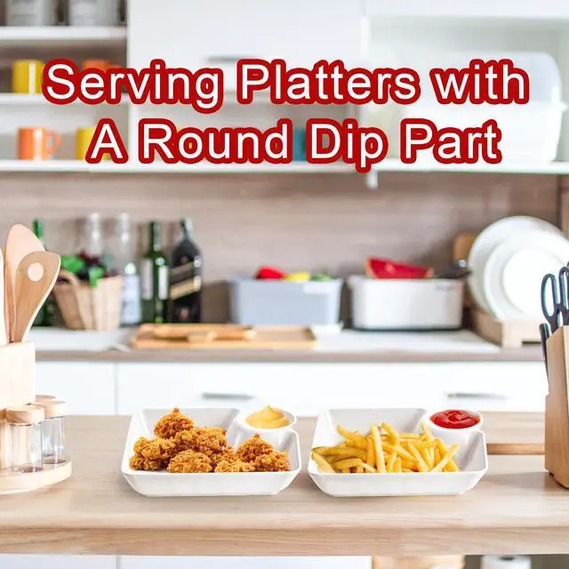 Alt view image 6 of 6 - 10Pcs Chips and Dip Plates, Plastic Serving Platter Set Dumpling Plate with Dipping Saucer, White Divided Snack Serving Dishes for Appetizer, Sushi, Taco Salsa, Charcuterie, Reusable