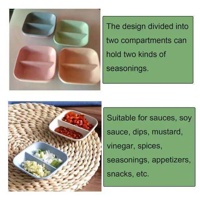 Alt view image 5 of 7 - 8 Pack Dipping Bowls Set 2 Grids Soy Sauce Dishes Pinch Bowls Dipping Bowls Dipping Sauce Bowl Small Serving Bowls for Side Dishes Sushi Mustard Tomato Sauce BBQ Seasoning Pepper Kitchup