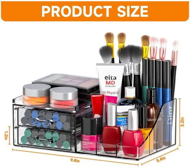 Alt view image 3 of 7 - Acrylic Small Makeup Organizer with Drawers,Clear Skincare Organizer for Vanity,Dresser,Bathroom Countertop,Cute Cosmetic Organizer for Lip Gloss,Makeup Brush,Beauty,Skin Care and Cosmetic Storage