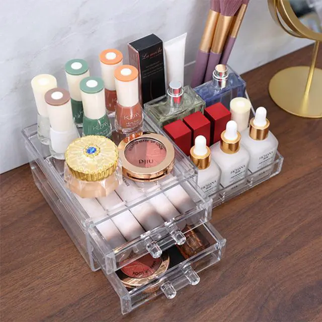 Alt view image 2 of 7 - Acrylic Small Makeup Organizer with Drawers,Clear Skincare Organizer for Vanity,Dresser,Bathroom Countertop,Cute Cosmetic Organizer for Lip Gloss,Makeup Brush,Beauty,Skin Care and Cosmetic Storage